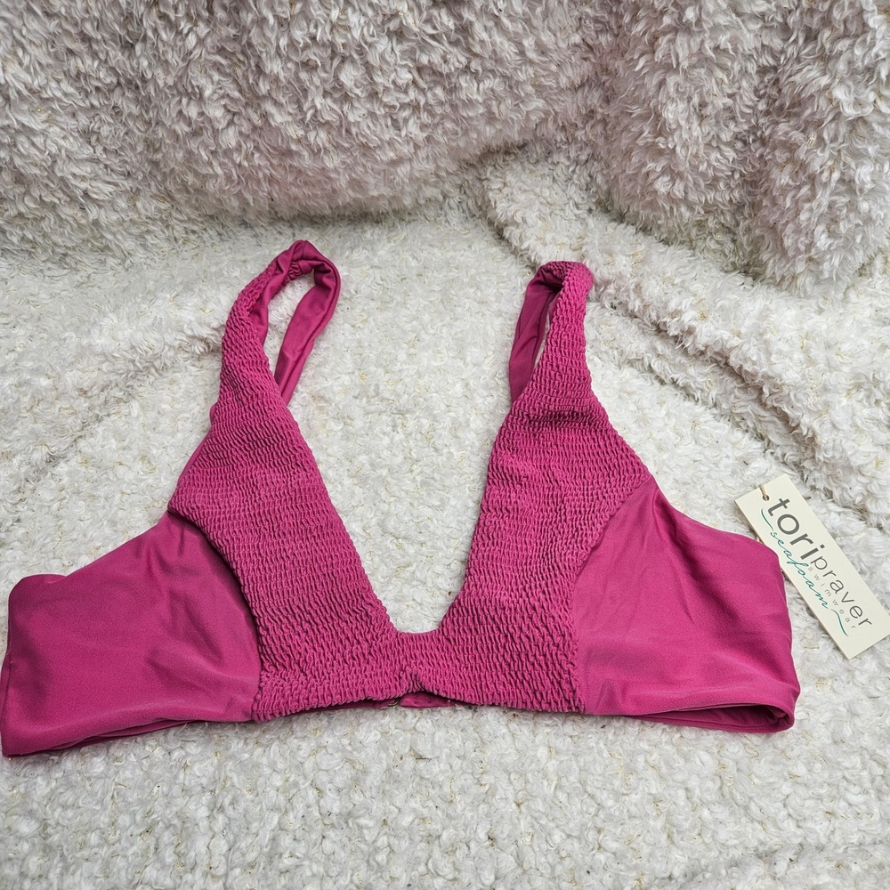 Tori Praver Seafoam Festival Fuchsia Bikini Top sz XL NWT